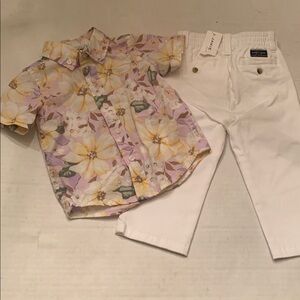 NWT Janie and Jack Boys White Chino pants & EUC poplin  shirt both 12- 18 months